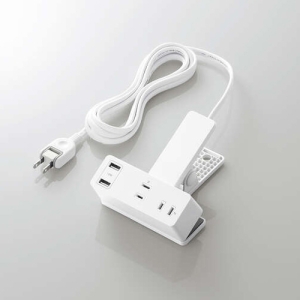 ELECOM USBクリップタップ 雷サージ付 ホコリシャッター付 3個口 スイングプラグ USBA×2 2.4A 2.5m ホワイト T-U05-3225WH