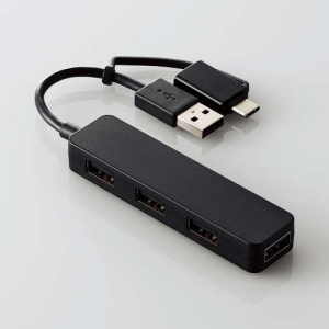 ELECOM USBHUB2.0 Type-C変換アダプタ付き カラフルモデル バスパワー 4ポート ブラック U2H-CA4003BBK