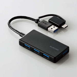 ELECOM USBHUB USB5Gbps Type-C変換アダプタ付き コンパクト バスパワー 4ポート ブラック USBHUB USB5Gbps Type-C変換アダプタ付き コンパクト バスパワー 4ポート ブラック U3H-CA4004BBK