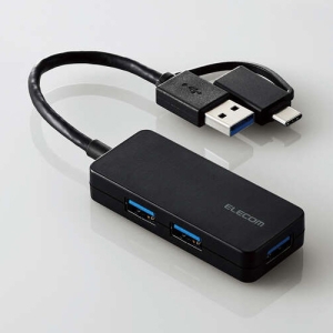 ELECOM USBHUB USB5Gbps Type-C変換アダプタ付き ケーブル固定 バスパワー 3ポート ブラック USBHUB USB5Gbps Type-C変換アダプタ付き ケーブル固定 バスパワー 3ポート ブラック U3H-CAK3005BBK