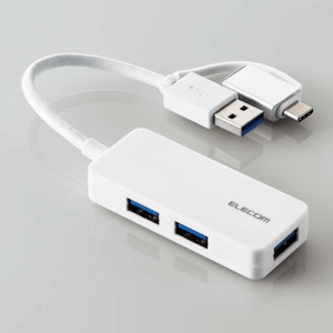 ELECOM USBHUB USB5Gbps Type-C変換アダプタ付き ケーブル固定 バスパワー 3ポート ホワイト U3H-CAK3005BWH