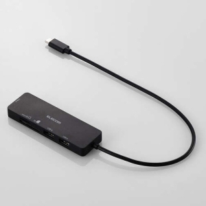 ELECOM USBHUB TypeC バスパワー USB-A×3 SD+microSDカードスロット 30cm ブラック USBHUB TypeC バスパワー USB-A×3 SD+microSDカードスロット 30cm ブラック U3H-MSD3007BBK