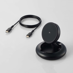 ELECOM マグネットQi2規格対応ワイヤレス充電器 15W Type-C入力 折りたたみスタンド ブラック W-MA08BK