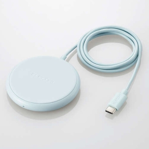 ELECOM Qi規格対応ワイヤレス充電器 5W 卓上 ケーブル一体 1m ブルー W-QA25BU