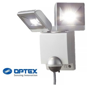 OPTEX LEDセンサーライト ON/OFFタイプ シルバー 2灯型 昼光色 5700K 1500lm 防水IP45 LA-24(S)