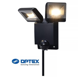 OPTEX LEDセンサーライト ON/OFFタイプ ブラック 2灯型 電球色 2700K 1500lm 防水IP45 LA-23(BL)