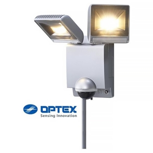 OPTEX LEDセンサーライト ON/OFFタイプ シルバー 2灯型 電球色 2700K 1500lm 防水IP45 LA-23(S)