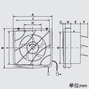 高須産業 【受注生産品】一般換気扇 フィルタータイプ 電気式シャッター(排気) 羽根径25cm 開口寸法300mm角 引きひもスイッチ無し 電源コードプラグ0.7m付 【受注生産品】一般換気扇 フィルタータイプ 電気式シャッター(排気) 羽根径25cm 開口寸法300mm角 引きひもスイッチ無し 電源コードプラグ0.7m付 FFB-250ES 画像2