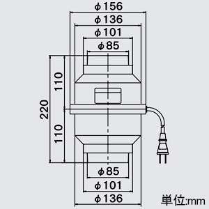 高須産業 トイレ用換気扇 中間形 ターボファン 排気式 汲み取り・仮設トイレ用 電源コードプラグ2.4m付 トイレ用換気扇 中間形 ターボファン 排気式 汲み取り・仮設トイレ用 電源コードプラグ2.4m付 T-100S 画像2