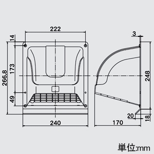 高須産業 ウェザーカバー 15cm換気扇用 開口寸法175mm角 格子付 ホワイト ウェザーカバー 15cm換気扇用 開口寸法175mm角 格子付 ホワイト WK-15W 画像2