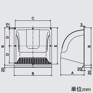高須産業 ウェザーカバー 20cm換気扇用 開口寸法250mm角 格子付 ホワイト ウェザーカバー 20cm換気扇用 開口寸法250mm角 格子付 ホワイト WK-20W 画像2