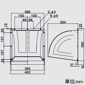 高須産業 ウェザーカバー 30cm換気扇用 開口寸法350mm角 格子なし ブラック ウェザーカバー 30cm換気扇用 開口寸法350mm角 格子なし ブラック K-30BK 画像2