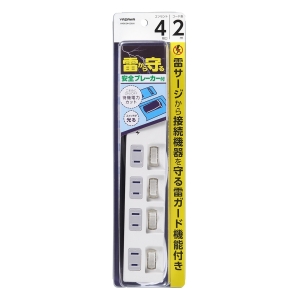 ヤザワ 雷ガード付4個口節電タップ2mホワイト 雷ガード付4個口節電タップ2mホワイト H4BKS442WH 画像2