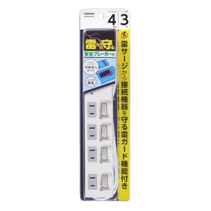 ヤザワ 雷ガード付4個口節電タップ3mホワイト 雷ガード付4個口節電タップ3mホワイト H4BKS443WH 画像2