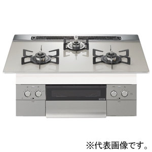 ノーリツ ビルトインコンロ ≪Nest〜ネスト〜≫ ベーシックタイプ ムーンシルバーガラストップ 75cmタイプ 無水両面焼タイプ 都市ガス用 レンジフード連動機能付 N3WU6PWAP2STE-12A13A