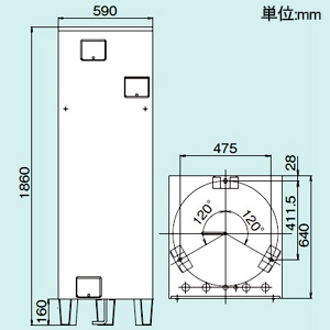 四変テック ユノエース でんき温水器 給湯専用 マイコンタイプ 標準圧力型 角型 タンク容量300L 1〜2人家族用 屋内・屋外兼用タイプ リモコン別売 ユノエース でんき温水器 給湯専用 マイコンタイプ 標準圧力型 角型 タンク容量300L 1〜2人家族用 屋内・屋外兼用タイプ リモコン別売 SN3-3019KML 画像2