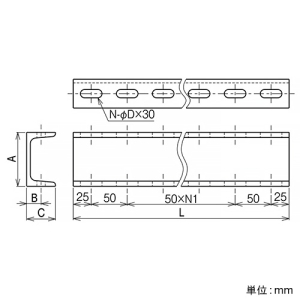 ネグロス電工 長穴付きみぞ形鋼 幅100mm 長さ1000mm 溶融亜鉛めっき仕上げ 長穴付きみぞ形鋼 幅100mm 長さ1000mm 溶融亜鉛めっき仕上げ Z-100CG100R 画像2