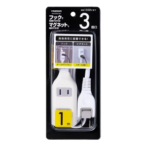 ヤザワ 裏面フックマグネット付タップ 3個口1m白 裏面フックマグネット付タップ 3個口1m白 H4HJS301WH 画像3
