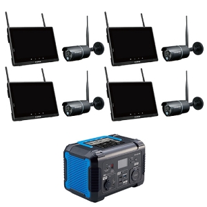 マスプロ 【メーカー在庫限りの限定企画商品】モニター&ワイヤレスHDカメラ 4台+ポータブルバッテリー730Wh 1台 セット 【メーカー在庫限りの限定企画商品】モニター&ワイヤレスHDカメラ 4台+ポータブルバッテリー730Wh 1台 セット WHCBL10M4+TLB200TW