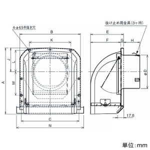 パナソニック 深形パイプフード ステンレス製 排気用 着脱ガラリ・風圧シャッター付 呼び径φ100mm 深形パイプフード ステンレス製 排気用 着脱ガラリ・風圧シャッター付 呼び径φ100mm VB-DG100ST3 画像2