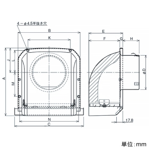 パナソニック 深形パイプフード ステンレス製 防音用 着脱ガラリ付 呼び径φ100mm 深形パイプフード ステンレス製 防音用 着脱ガラリ付 呼び径φ100mm VB-DG100SJ3 画像2