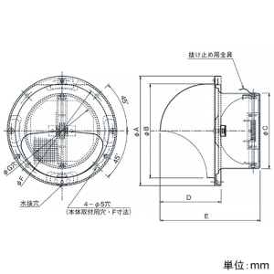 パナソニック 丸形パイプフード ステンレス製 防火ダンパー・防虫網付 温度ヒューズ72℃ 呼び径φ100mm 丸形パイプフード ステンレス製 防火ダンパー・防虫網付 温度ヒューズ72℃ 呼び径φ100mm VB-RN100SA2 画像2