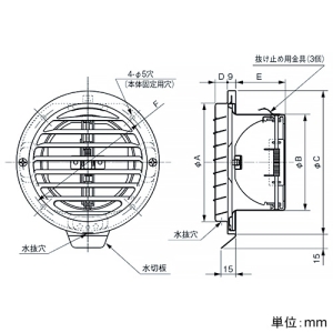 パナソニック ベントキャップ ステンレス製 防火ダンパー・ガラリ付 温度ヒューズ120℃ 呼び径φ100mm ベントキャップ ステンレス製 防火ダンパー・ガラリ付 温度ヒューズ120℃ 呼び径φ100mm VB-VG100SB3 画像2