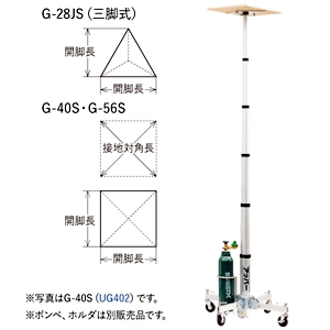 アサダ 可搬式リフト ≪気圧アッパーG40S≫ 気圧式 炭酸ガス駆動方式 最大積載荷量〜3m/160kg・〜4m/130kg・〜5.6m/50kg ストッパ付キャスター付 可搬式リフト ≪気圧アッパーG40S≫ 気圧式 炭酸ガス駆動方式 最大積載荷量〜3m/160kg・〜4m/130kg・〜5.6m/50kg ストッパ付キャスター付 UG402 画像2