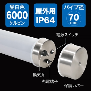 ジェフコム LEDパランドル 屋外用 充電式 パイプ径70mm 調光3段階 昼白色 LEDパランドル 屋外用 充電式 パイプ径70mm 調光3段階 昼白色 PDLR-19200MA 画像3