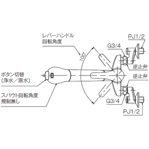 タカギ 壁出し混合栓 《クリーン》 固定型 一般地用 浄水カートリッジ付 壁出し混合栓 《クリーン》 固定型 一般地用 浄水カートリッジ付 JL336AN 画像2