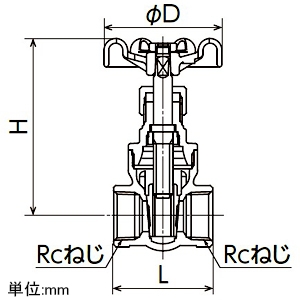 オンダ製作所 ゲートバルブ Rcねじ×Rcねじ 呼び径A呼称15・B呼称1/2 ゲートバルブ Rcねじ×Rcねじ 呼び径A呼称15・B呼称1/2 OMG-300 画像2