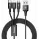 電材堂 【販売終了】USBケーブル 3in1Micro Lightning TypeC 3A 1.2m ブラック DCAMLTSU01
